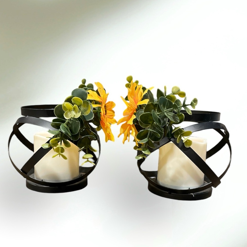 Set of Small Metal Battery Operated Candle Holders W/Sunflower Mini Centerpieces - Picture 5 of 5
